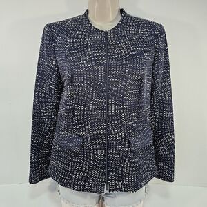 lafayette 148 Jaylan Seacliff Ink Blue Zip-Front Tweed Jacket Women's Size 4